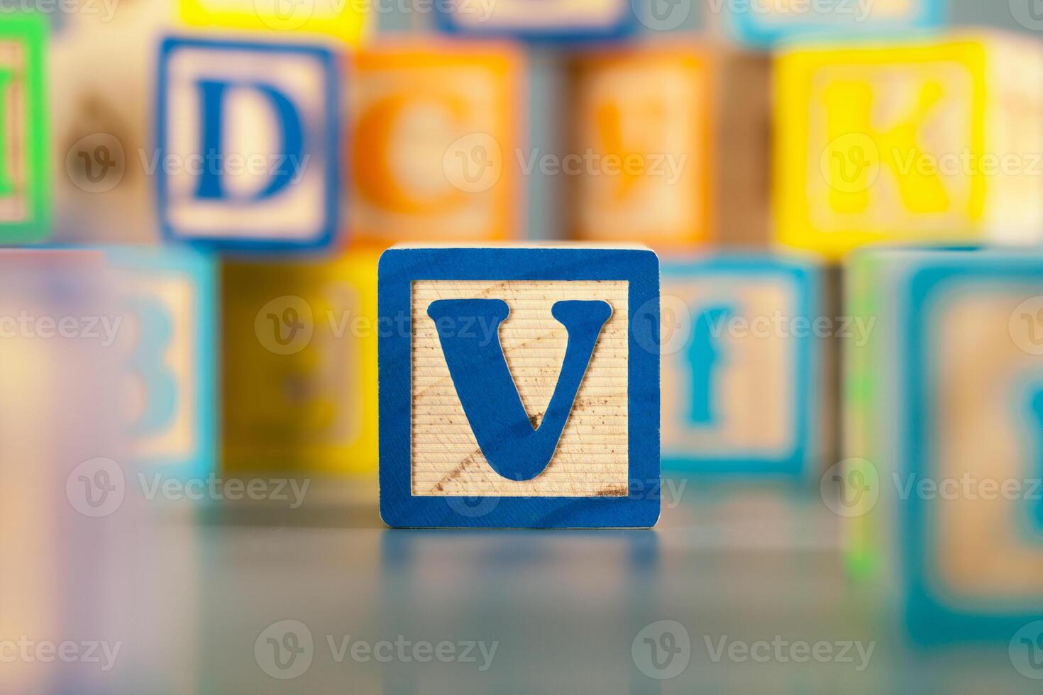 Photograph of colorful Wooden Block Letter V photo