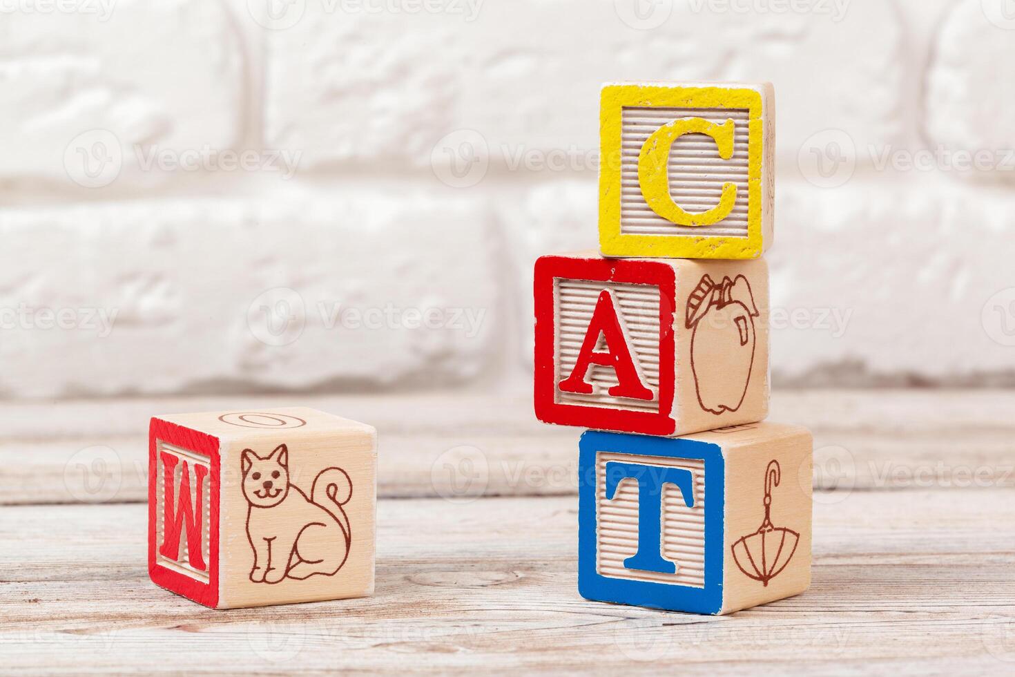 Wooden toy Blocks with the text. cat photo