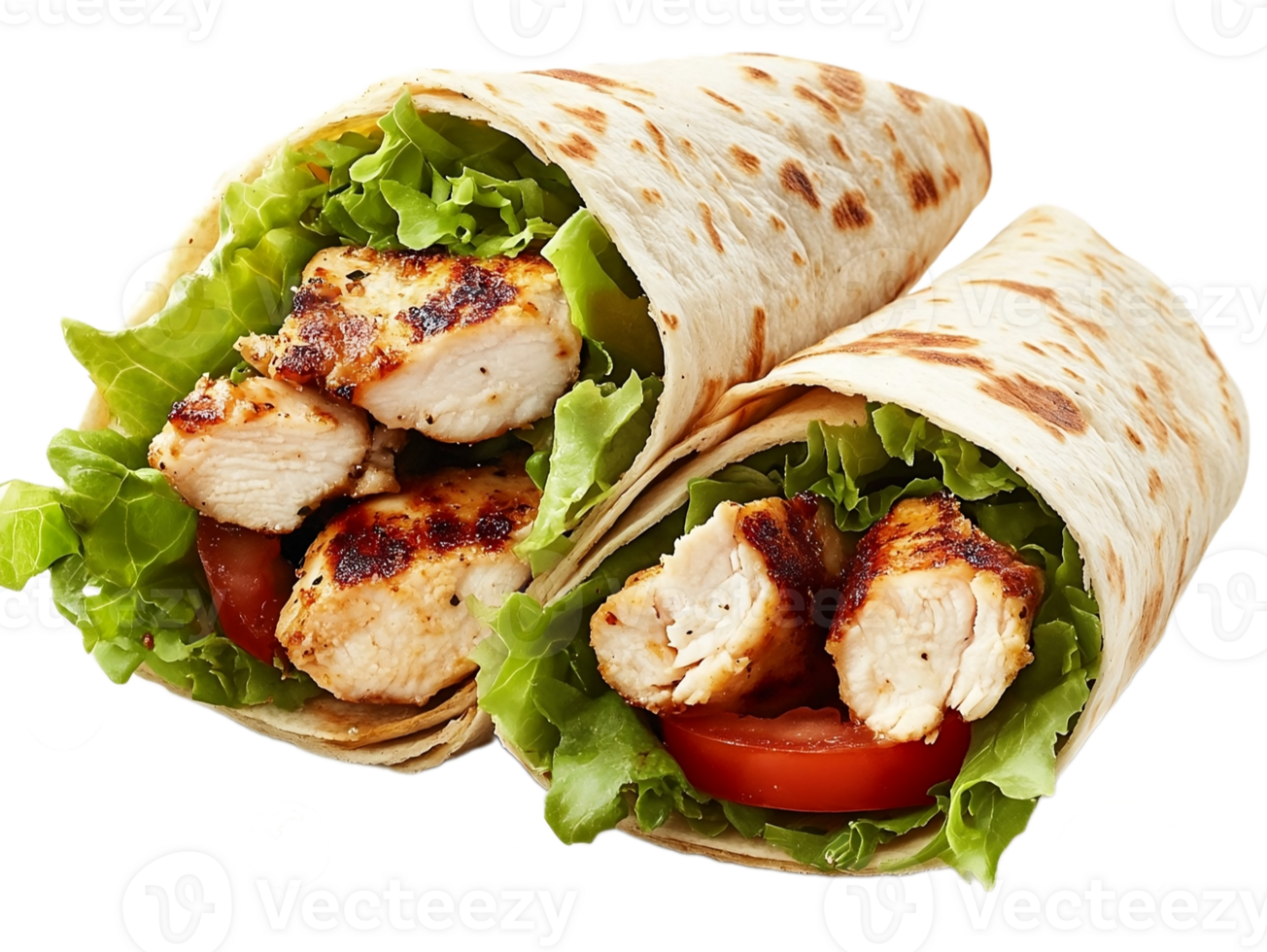 Chicken kebab with lettuce and tomato isolated on a transparentbackground png