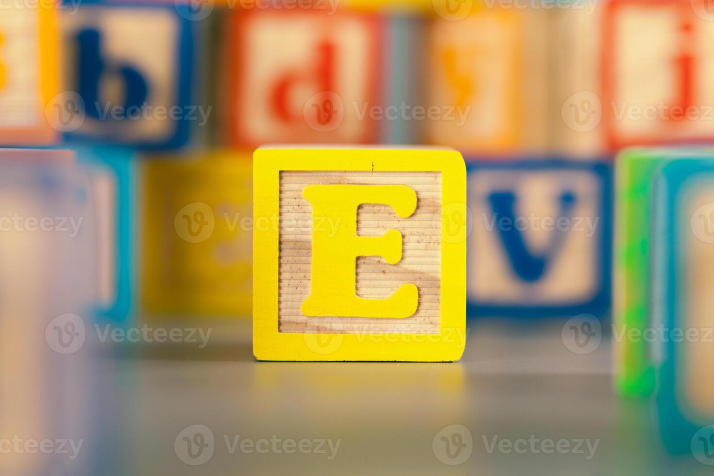 Photograph of colorful Wooden Block Letter E photo