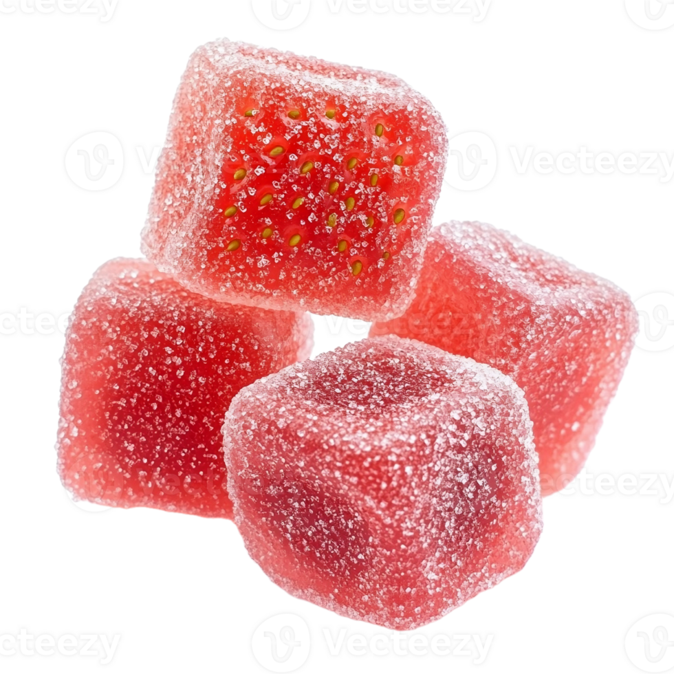 Frozen strawberry jelly candies isolated on transparent background png