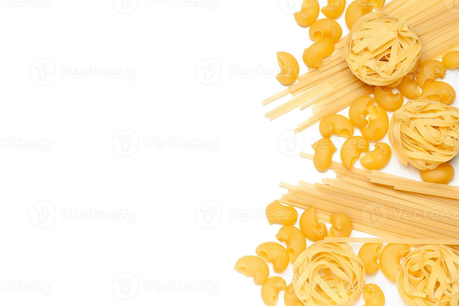 Delicious mixed pasta on white background photo