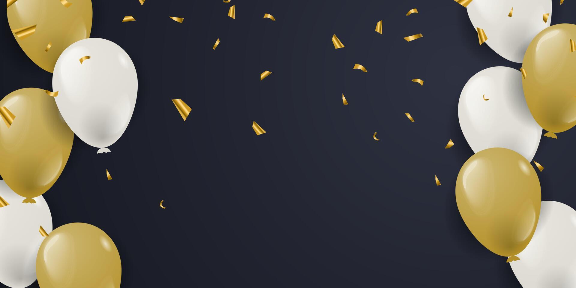 Balloons banner background for Party with white gold balloon and copy space area in dark background vector