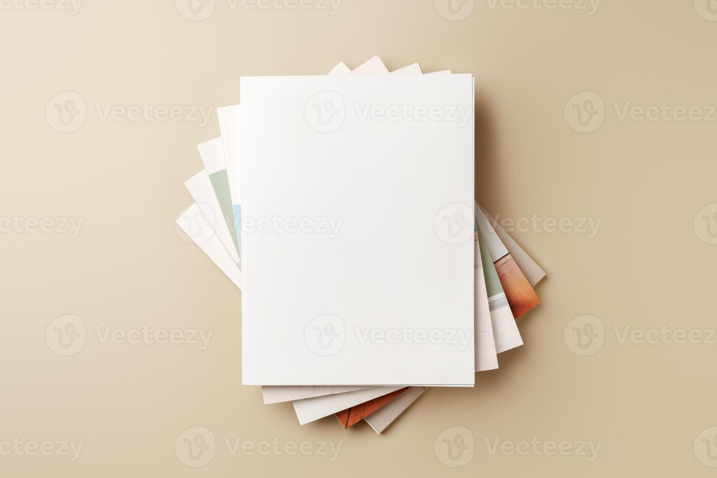 Stack of blank paper on beige background photo