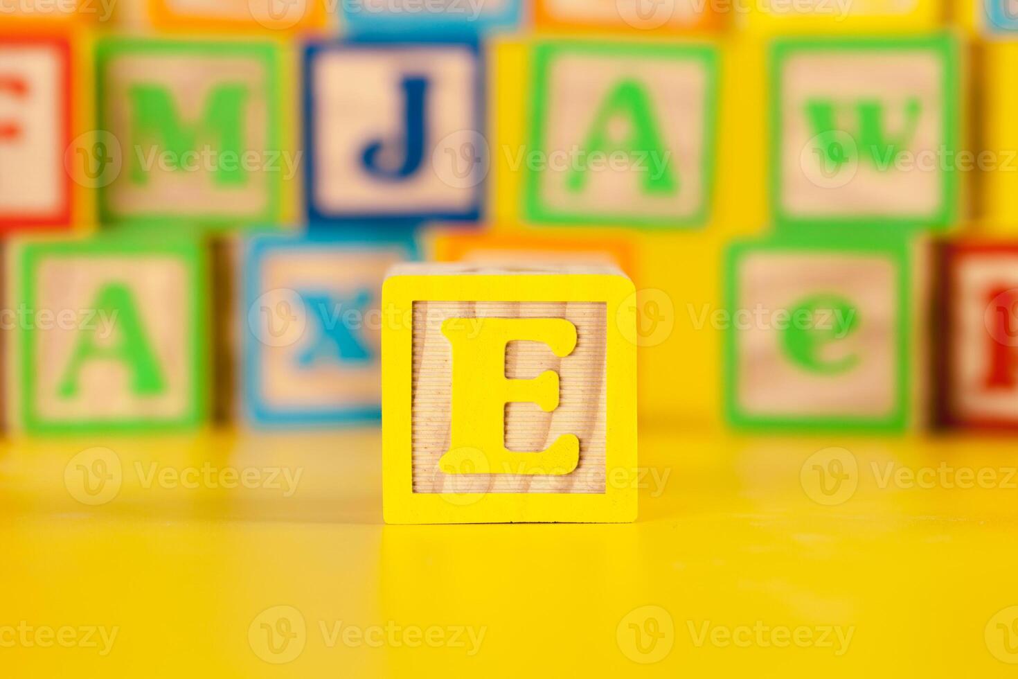 Photograph of colorful Wooden Block Letter E photo