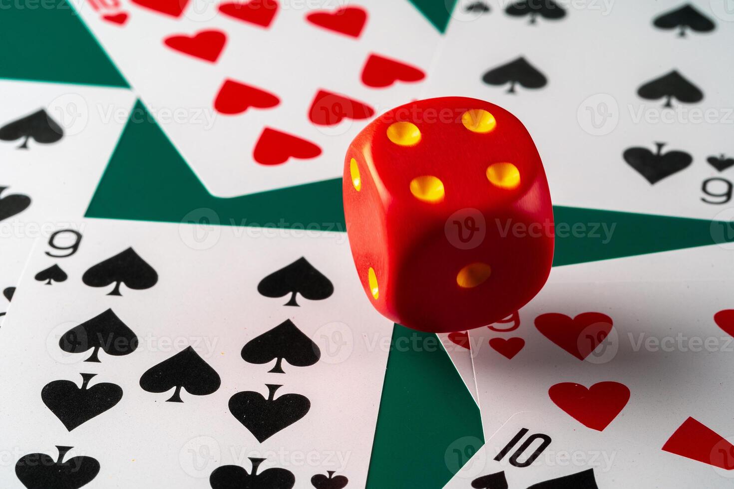 Playing cards with red dice. Casino and gambling concept photo
