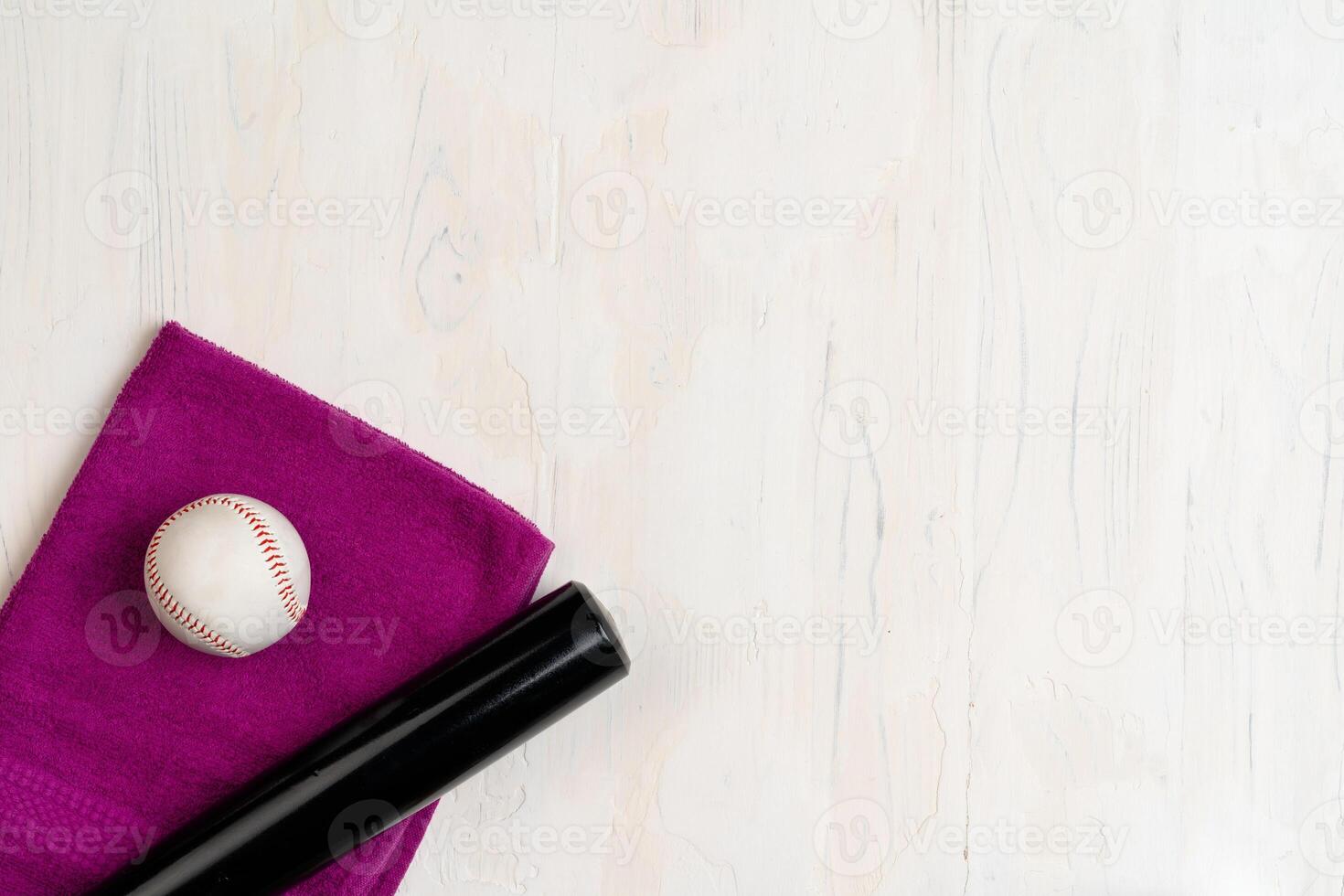 Baseball bat and ball, view from above photo