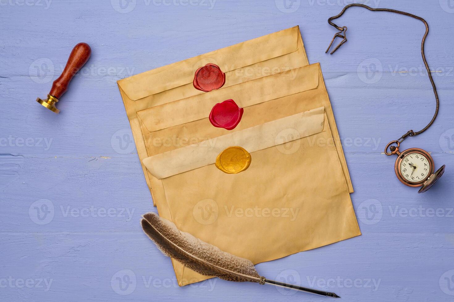 Letter envelope on lavender wooden background, copy space photo