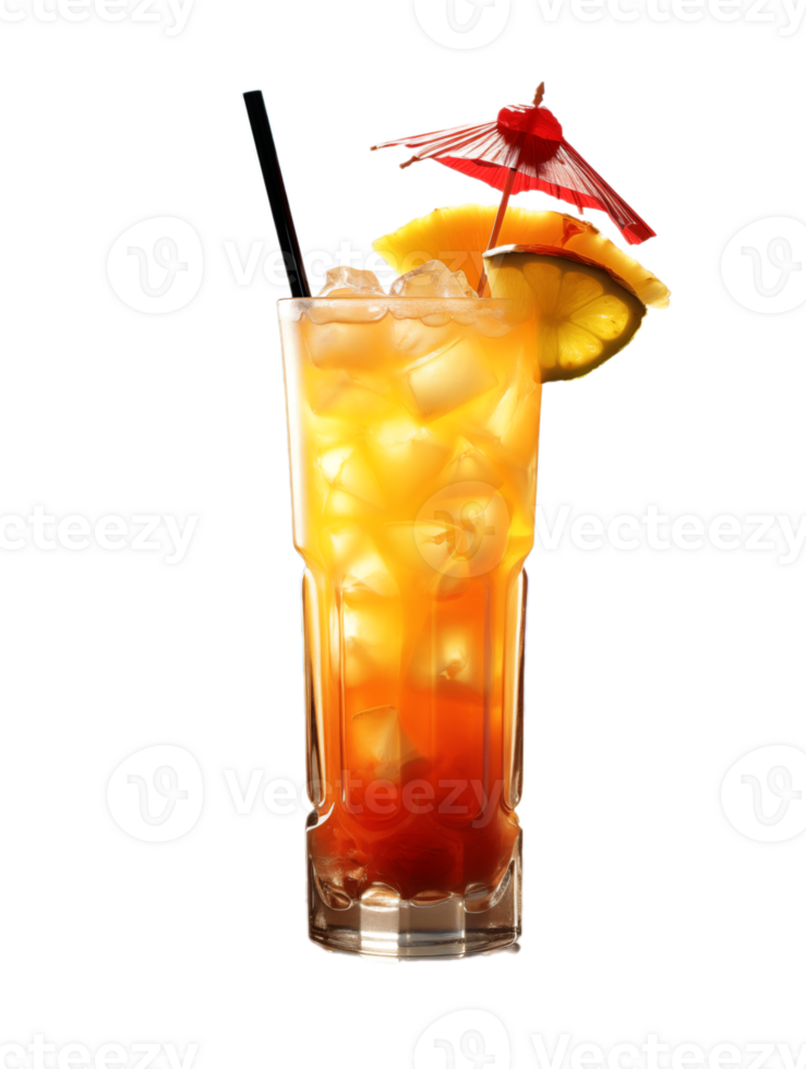 Cocktail with ice cubes and straw isolated on transparent background. png
