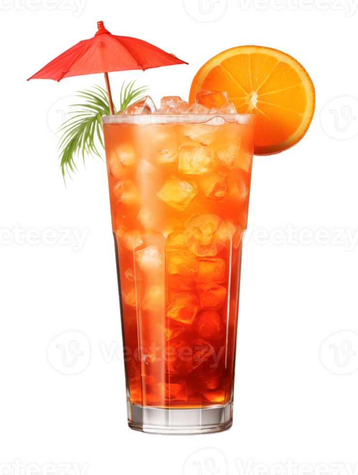 Cocktail with ice cubes and orange slice isolated on transparent background png