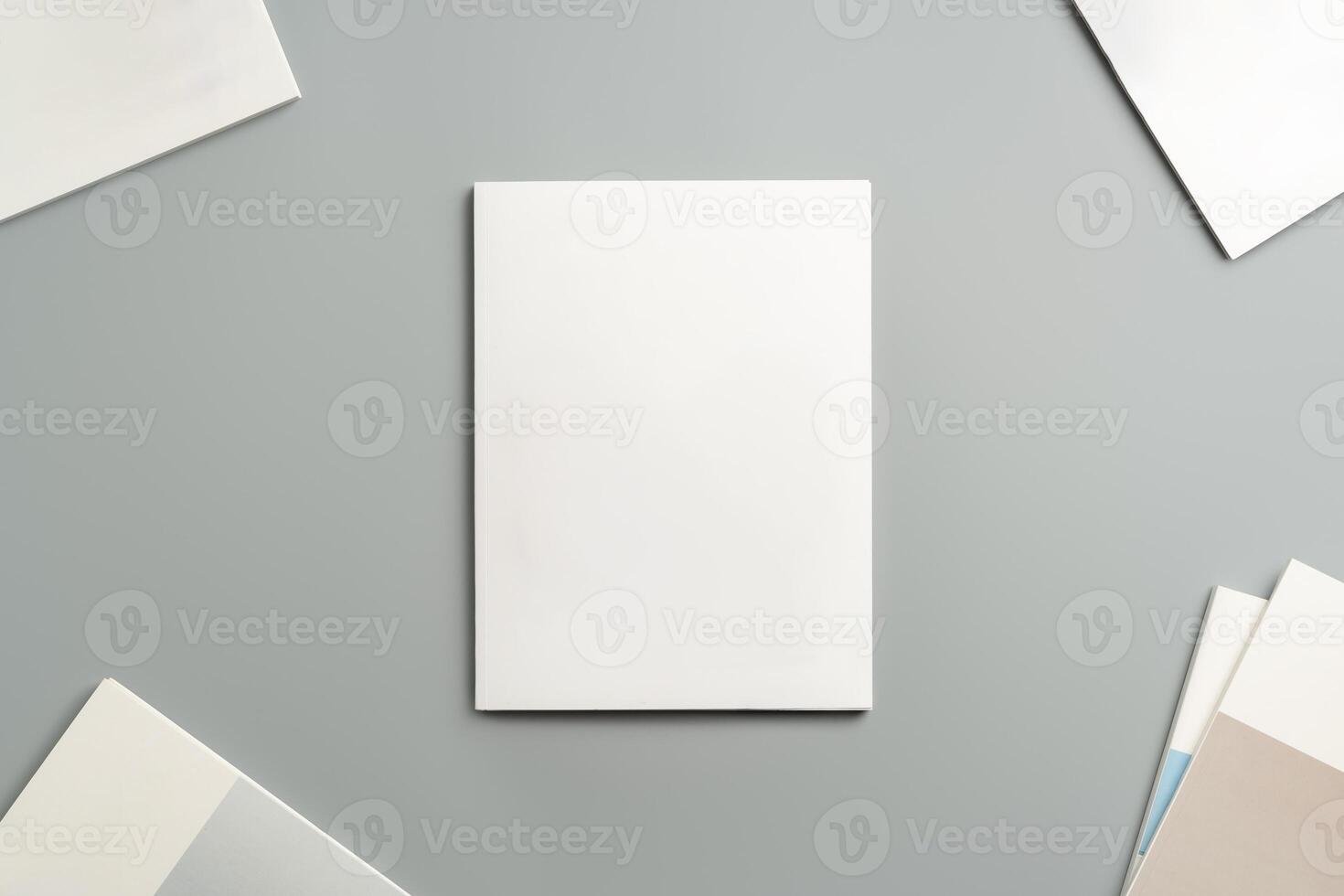 Empty White Sheet of Paper Positioned at an Angle on Light Gray Surface photo