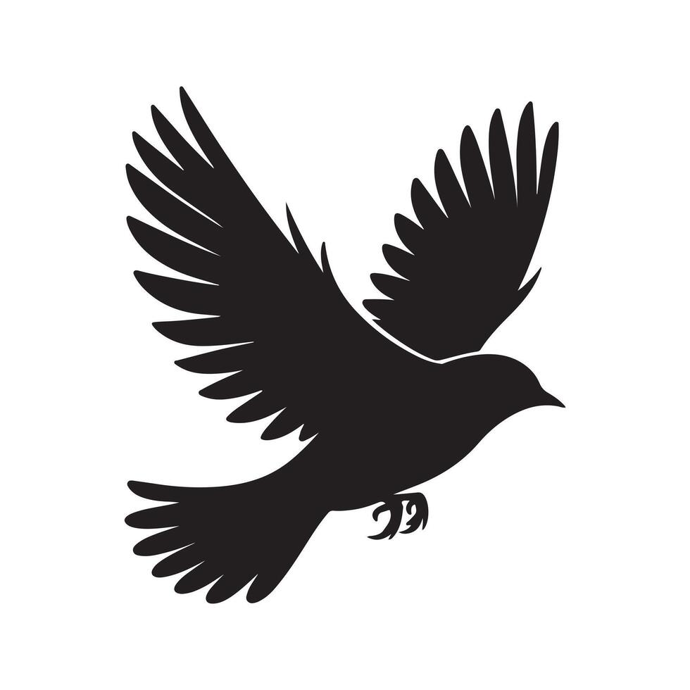 Silhouette of a bird in flight with wings spread wide on a white background vector