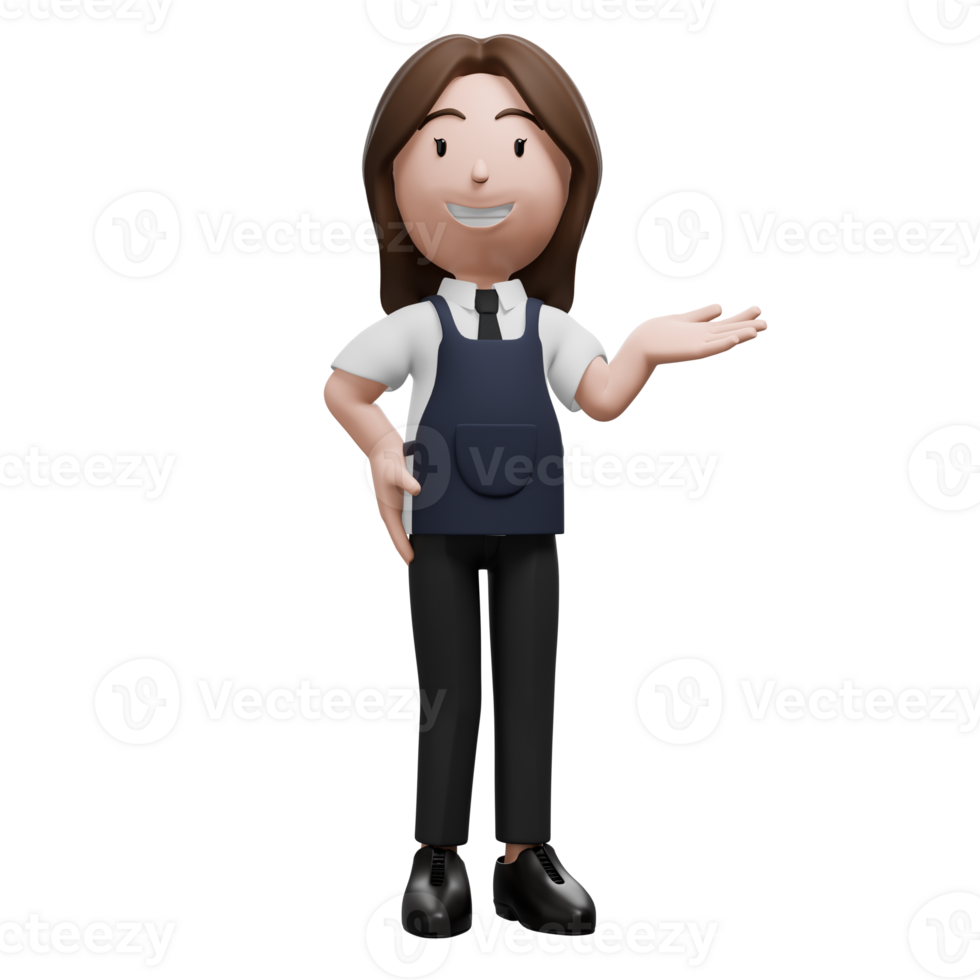 3D store employee character presenting with a smile. png