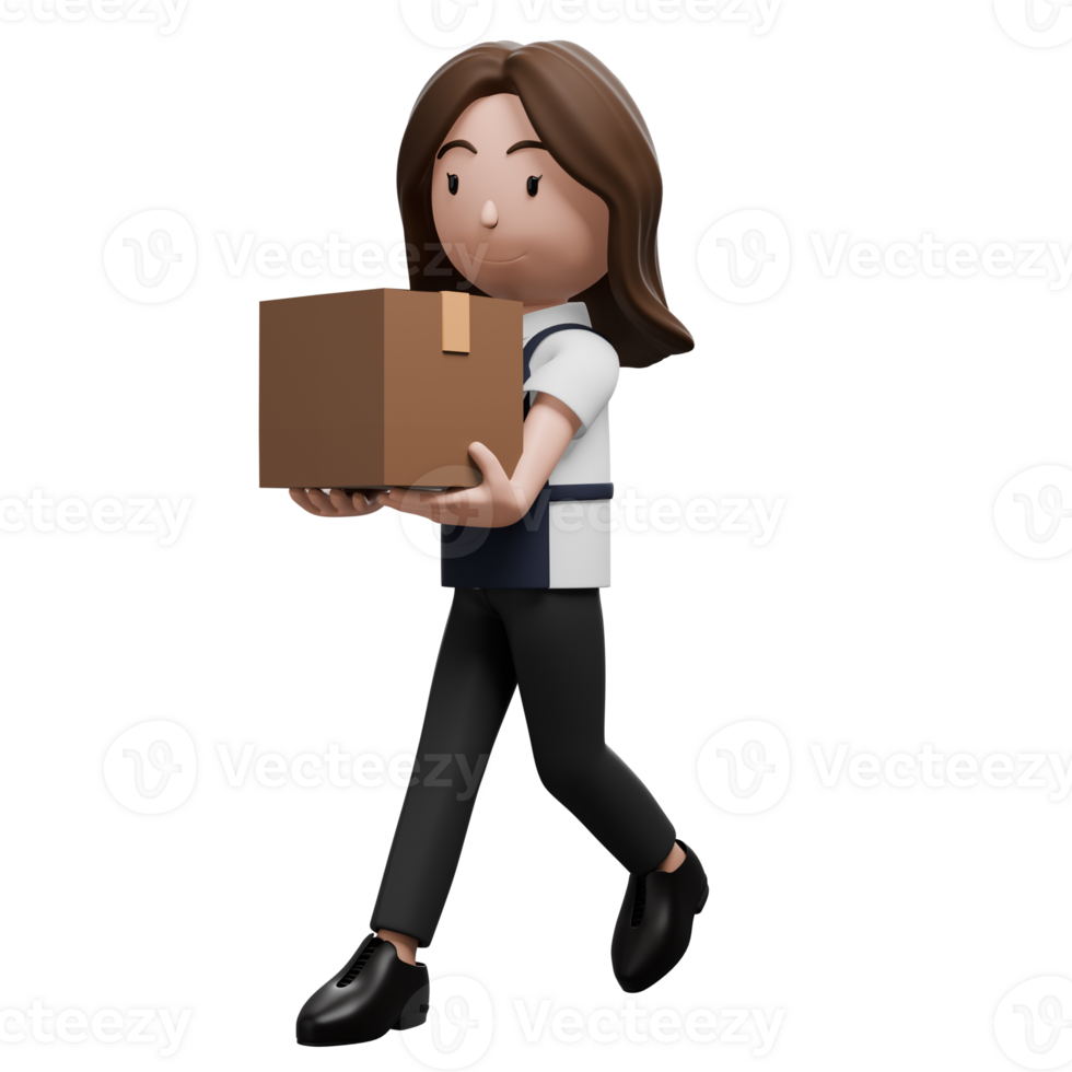 Store employee carrying a cardboard box, walking during a task. png