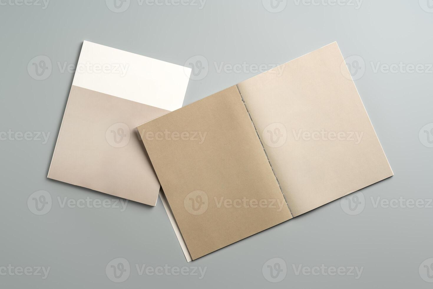 Open Blank Notebook on Minimalist Desk Surface in Soft Natural Light During Daytime photo