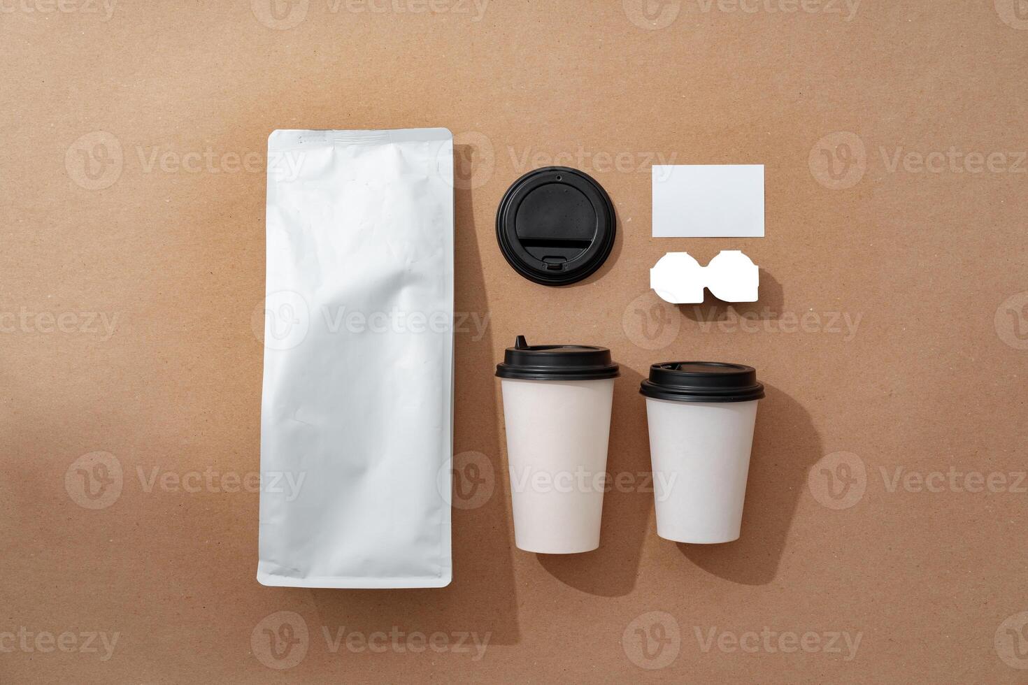 Coffee identity branding mockup set top view flat lay photo