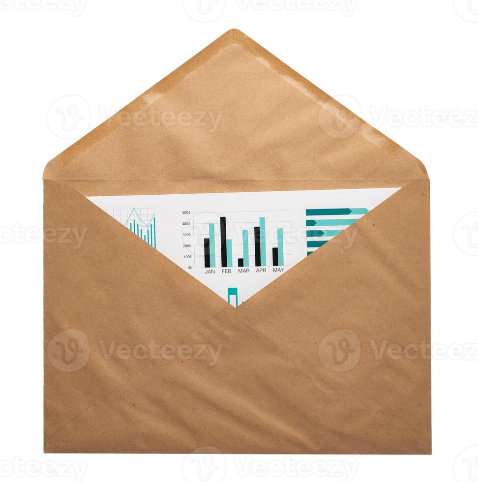 Recycled craft paper envelope isolated white background photo