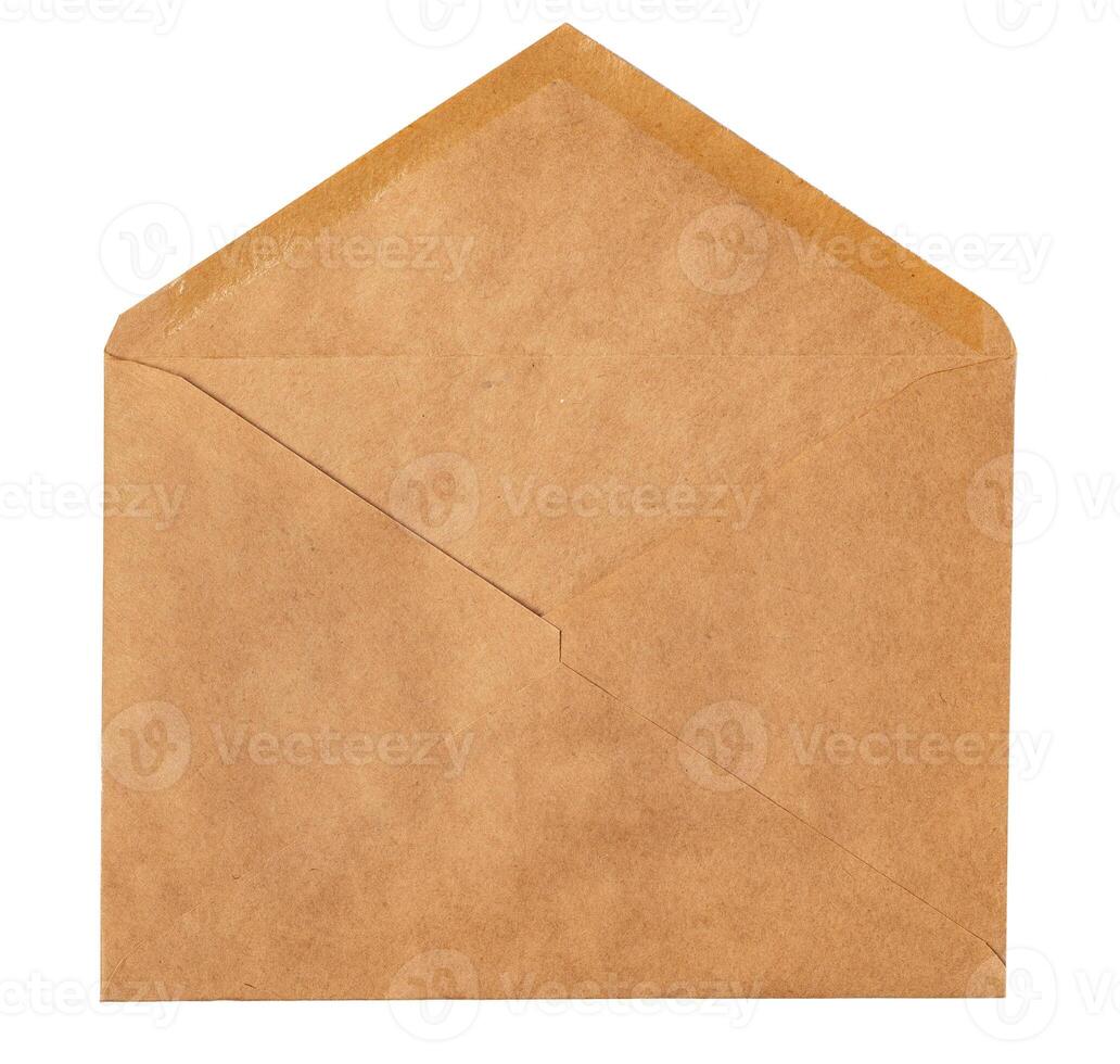 Recycled craft paper envelope isolated white background photo