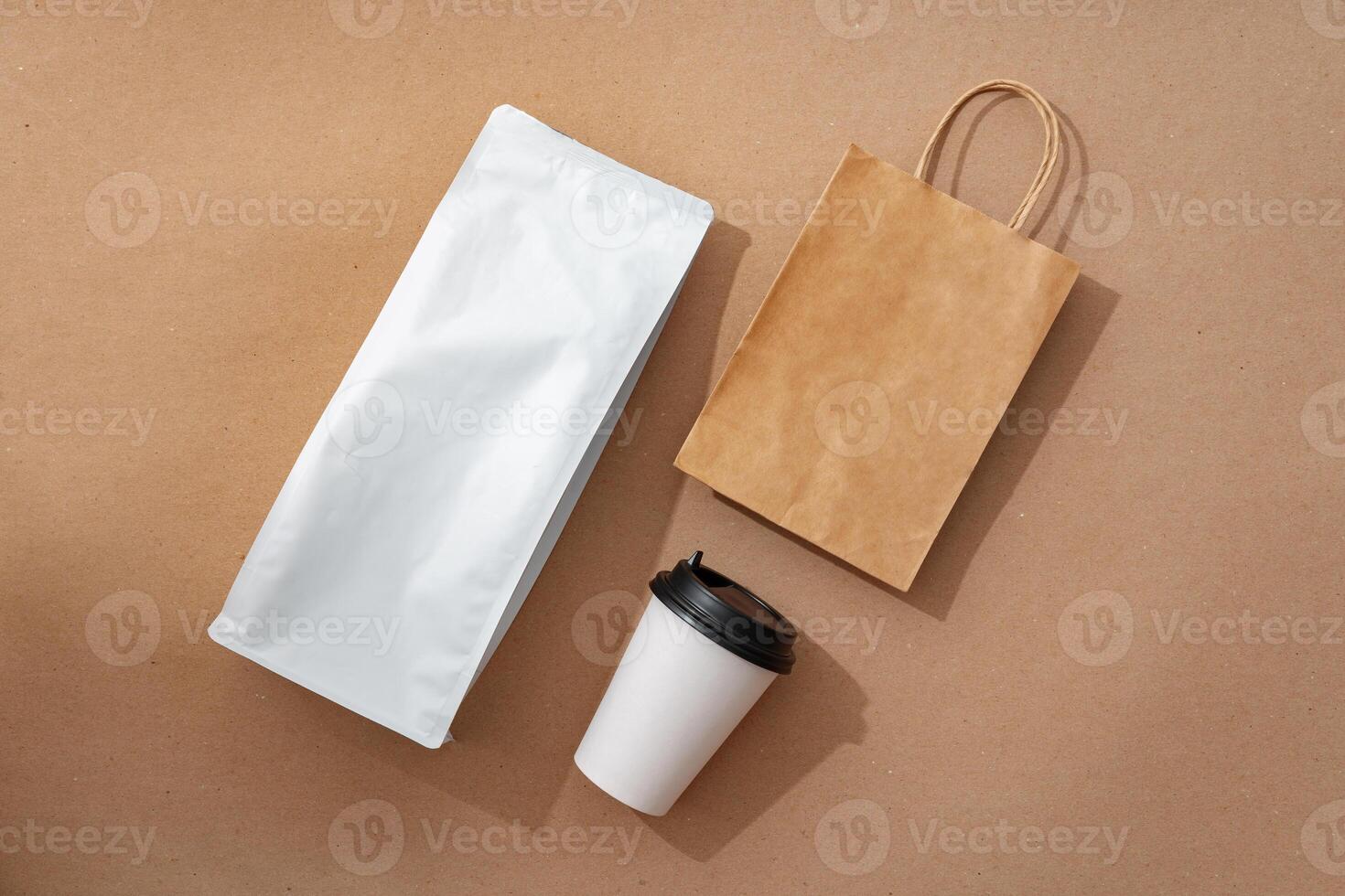 Coffee identity branding mockup set top view flat lay photo