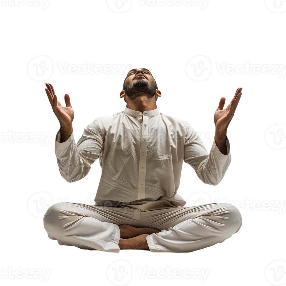 Muslim Man With Open Palm Praying During Month of Ramadan with isolated on transparent background cut out png