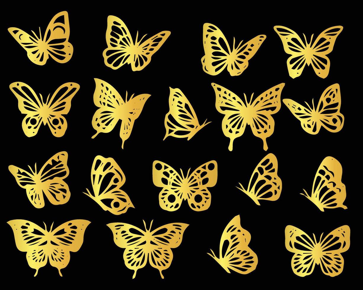 Golden butterflies on black background vector