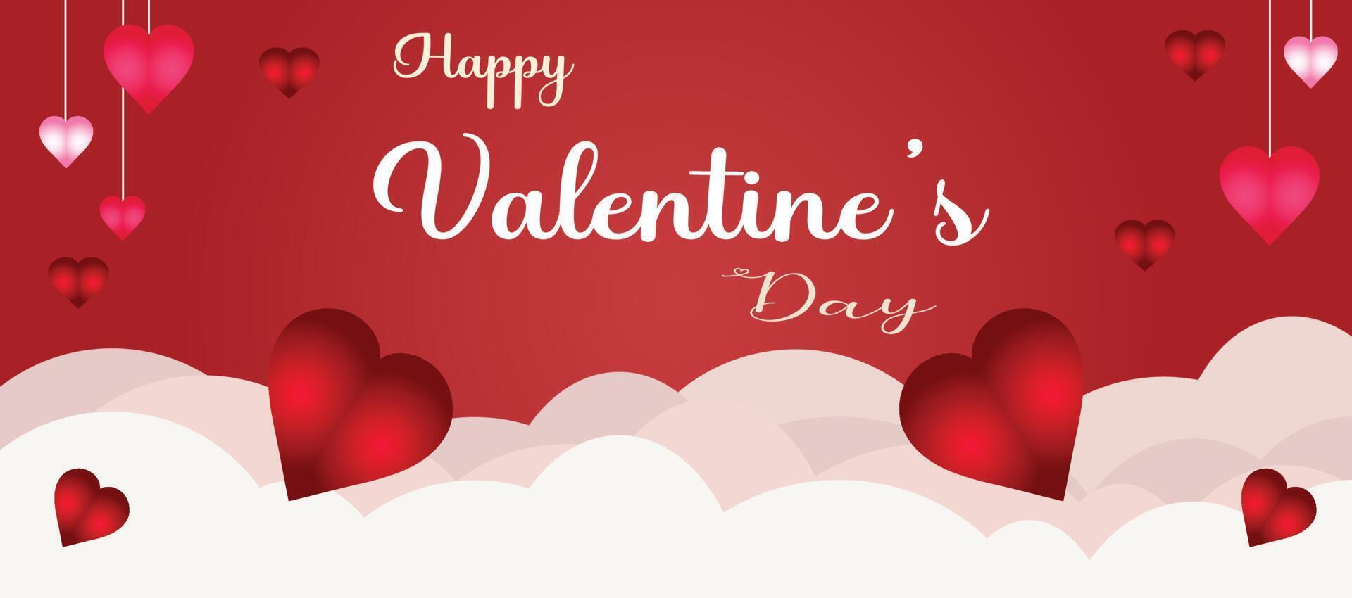 Valentine's day background with hearts and clouds vector