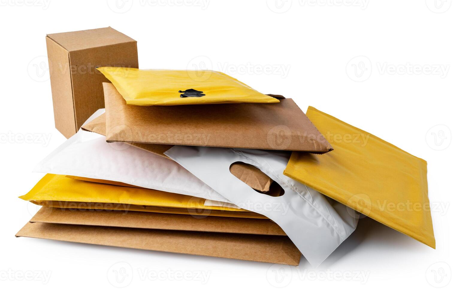 Stack of envelopes on white background photo