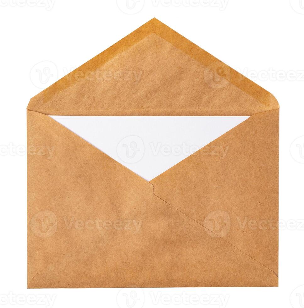 Recycled craft paper envelope isolated white background photo