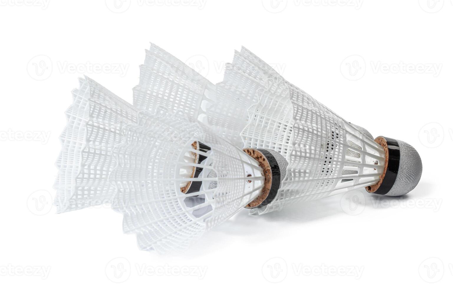 Group of shuttlecocks isolated on white background photo