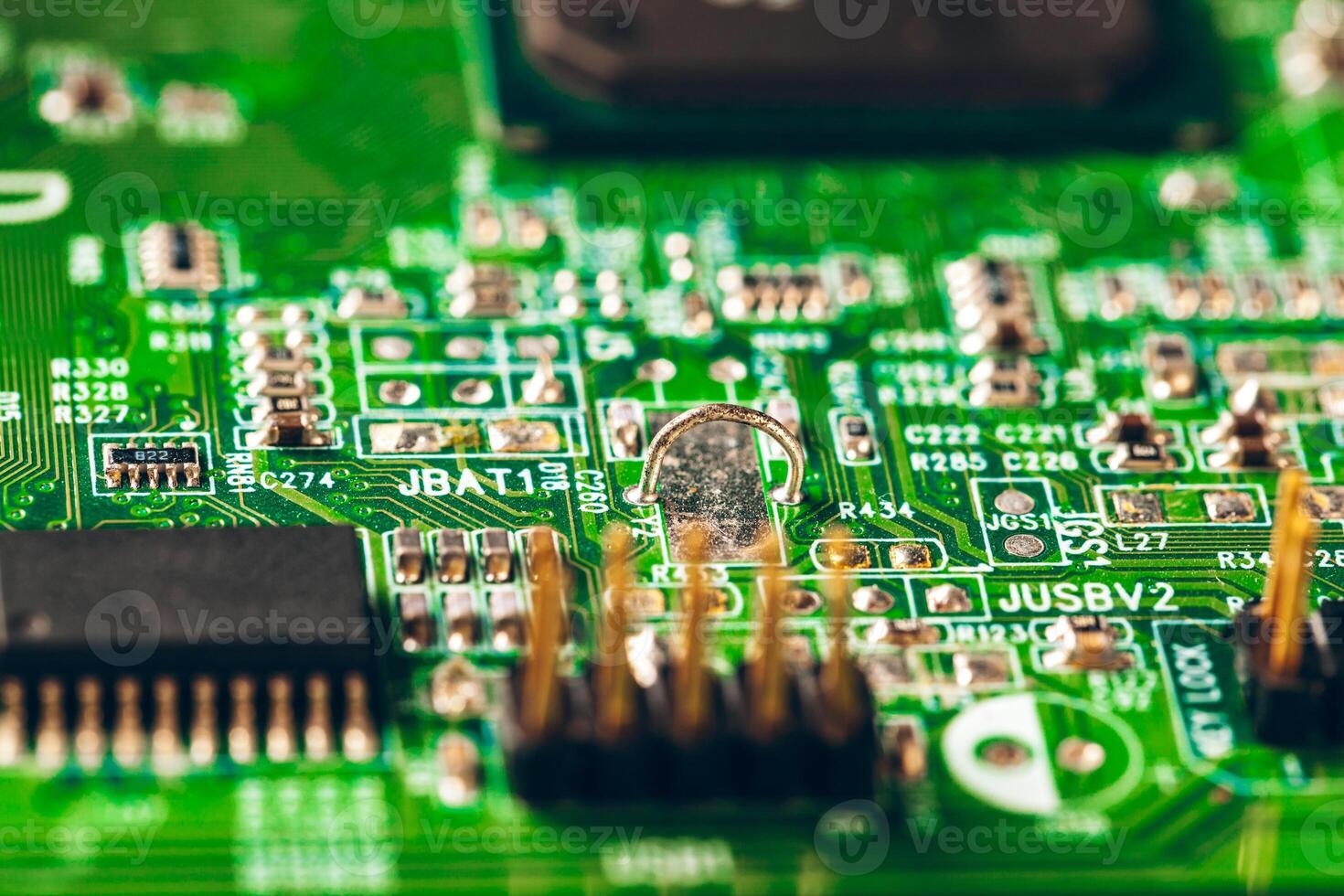 Close up of electronic circuit board with processor photo
