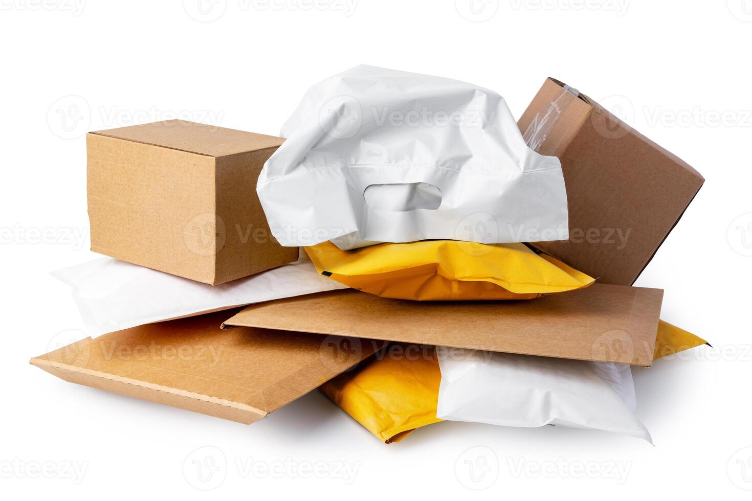 Stack of envelopes on white background photo