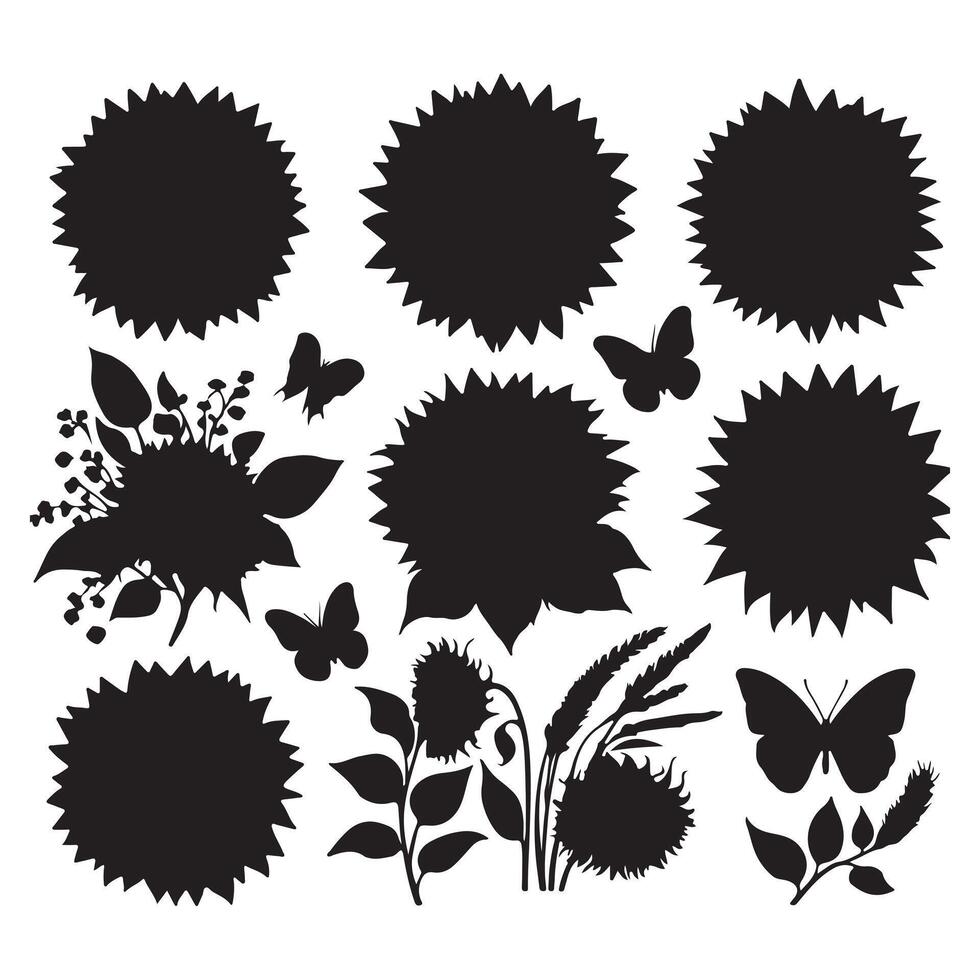 black Sunflower set with white background vector