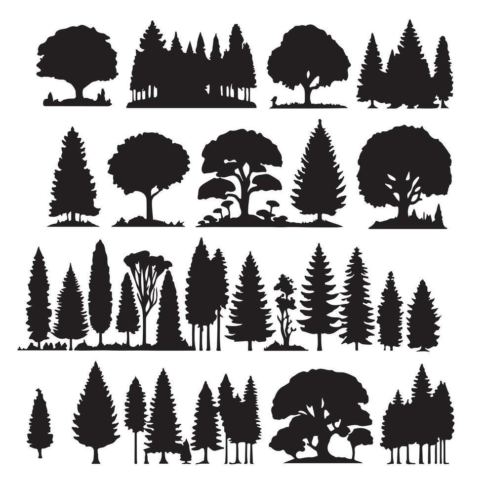 Silhouettes of forests set with white background vector