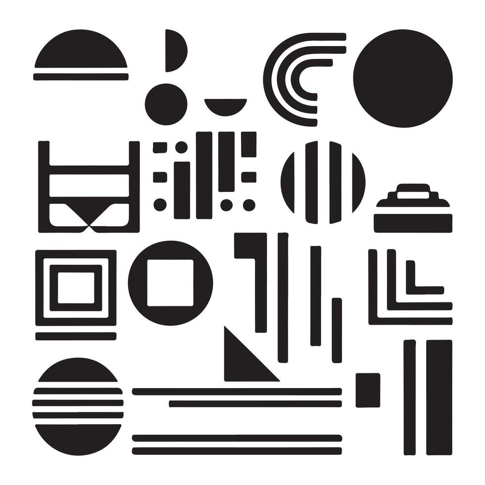 black Brutalist geometric shapes, modern symbols. Simple primitive elements and forms. Retro design, trendy contemporary minimalist style, y2k. illustration vector