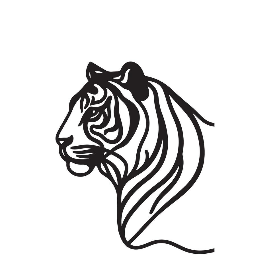 a black silhouette single line lion with white background image vector