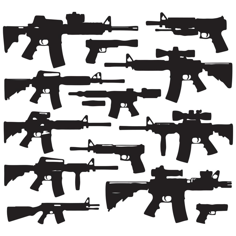 Assault rifle silhouette set on a white background vector