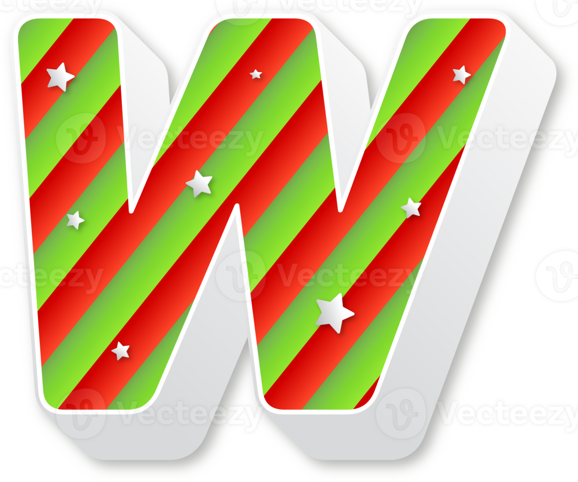 Letter W, Christmas Alphabet, Christmas Stripes Letters png