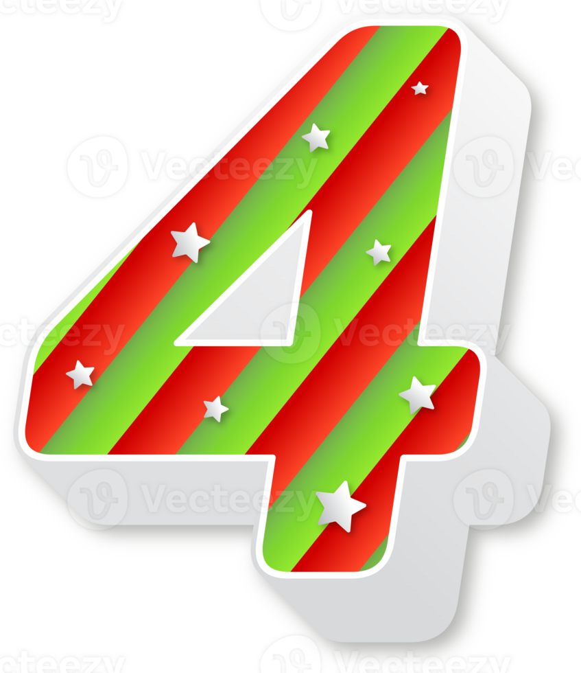 Number 4, Christmas Alphabet, Christmas Stripes Letters png