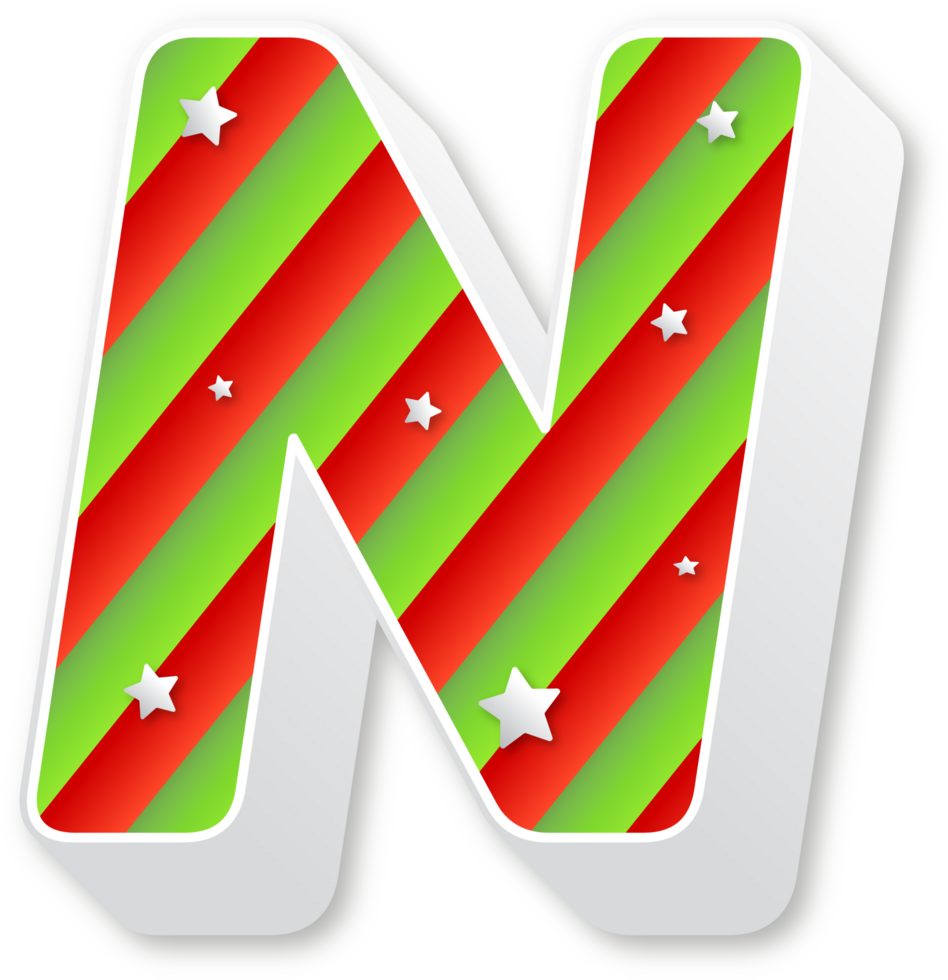 Letter N, Christmas Alphabet, Christmas Stripes Letters png