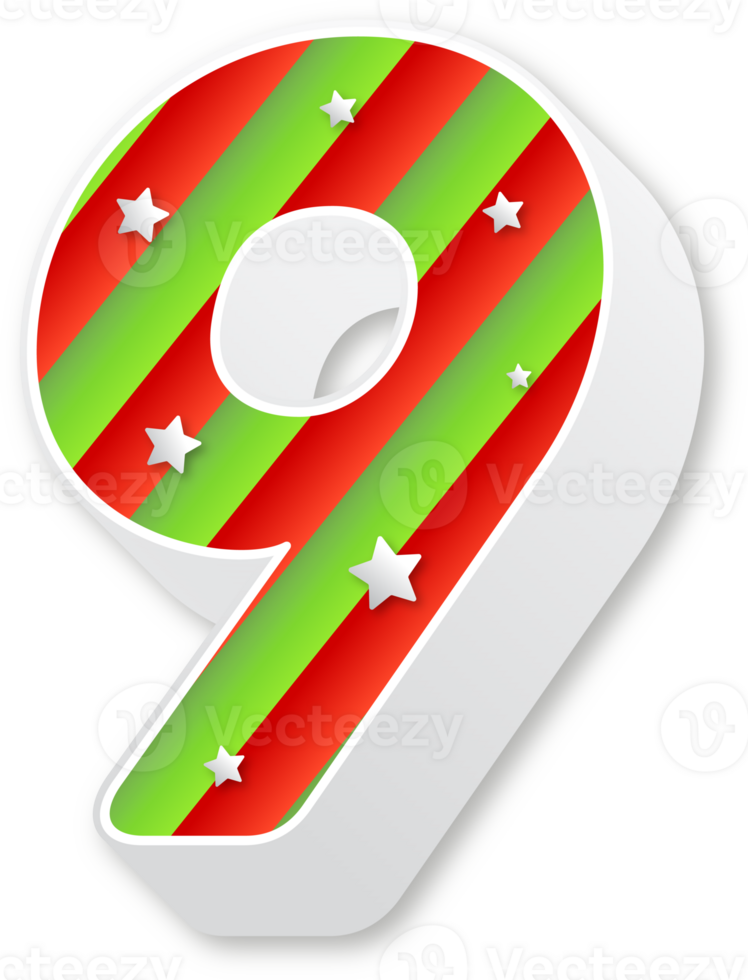 Number 9, Christmas Alphabet, Christmas Stripes Letters png