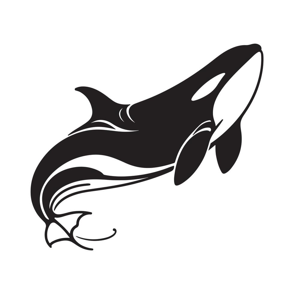 a black silhouette single line dolphin with white background image vector