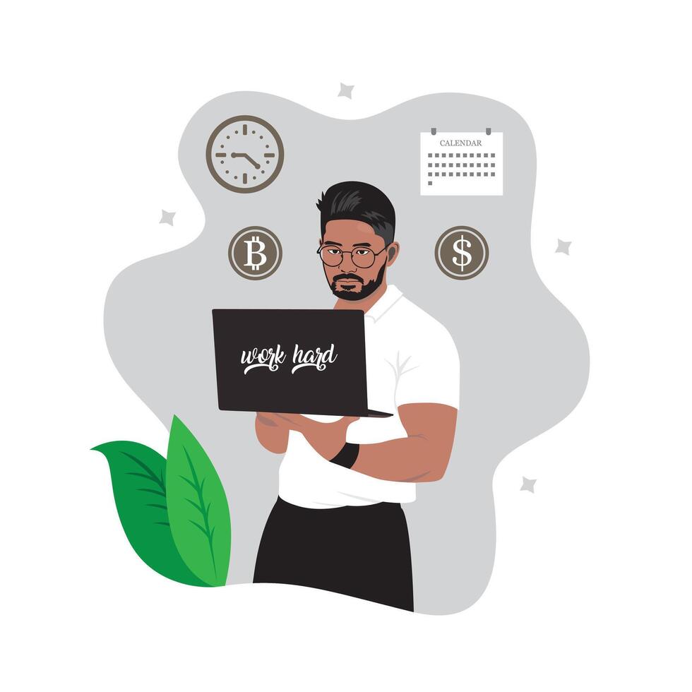 Businessman holding a laptop vector