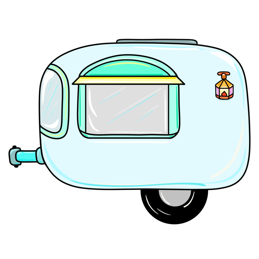 Caravan pop top with a lamp cartoon isolated illustration png