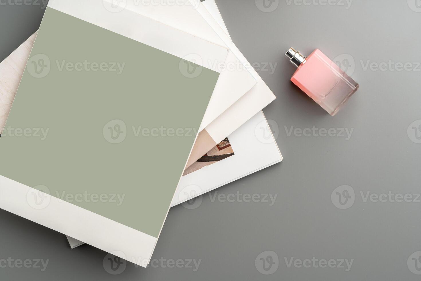 Creative workspace arrangement featuring stationery, accessories, and ambient lighting on a stylish table photo