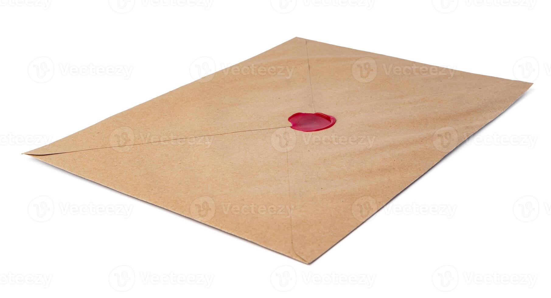 Recycled craft paper envelope isolated white background photo