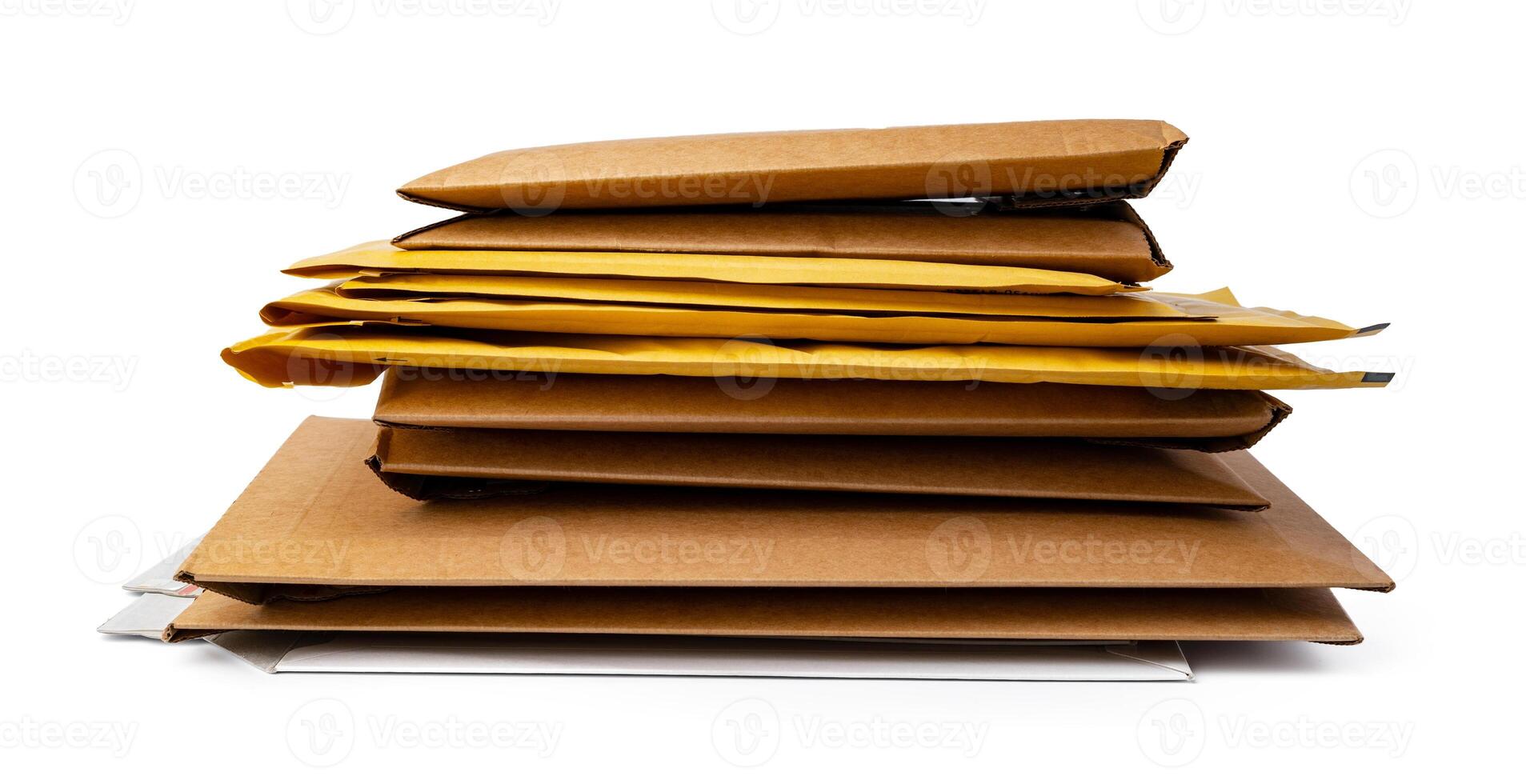 Stack of envelopes on white background photo