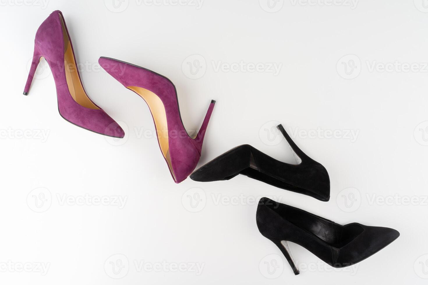 Female fashion accessories on white background, view from above photo