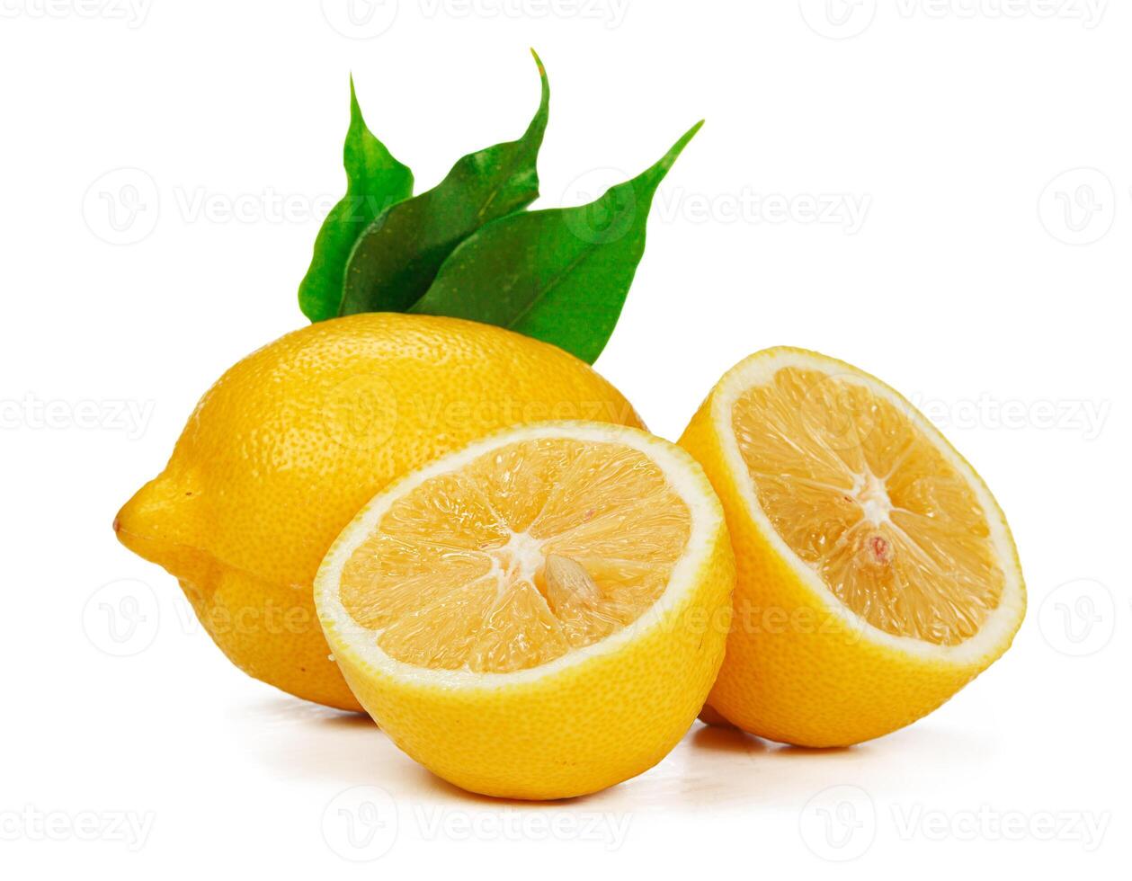 Chopped lemon fruit isolated on white background photo