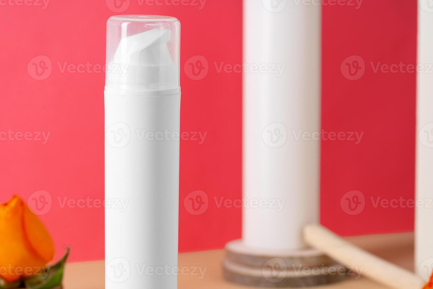 White plastic cosmetic containers with copy space photo