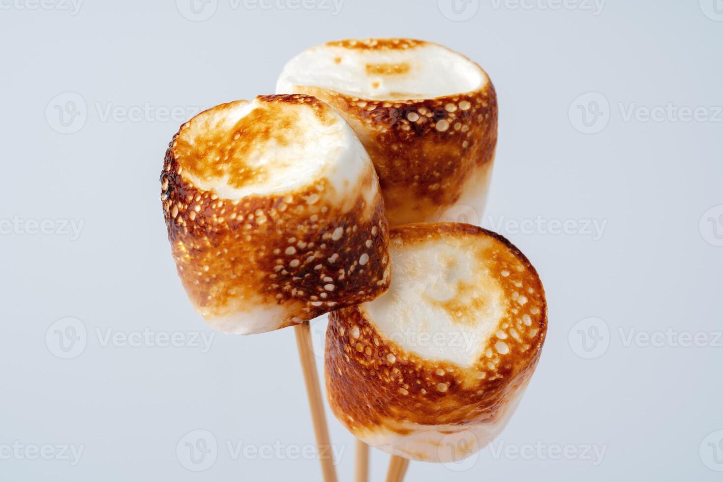 Roasted Marshmallow on a stick, isolated on a white background. photo